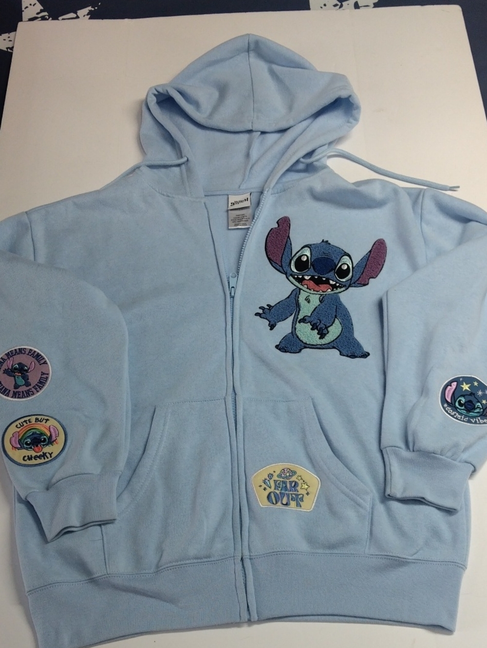 Disney Light Blue Lilo & Stitch Zip Hoodie with Patches